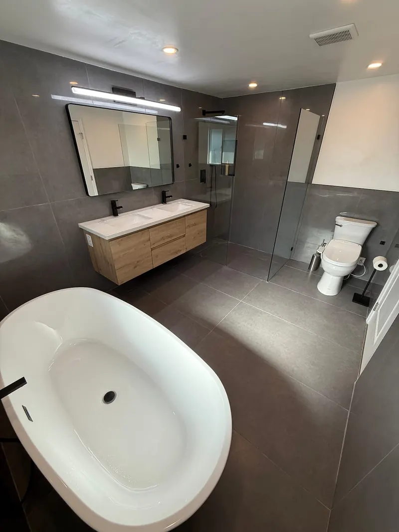 Primary bath with a freestanding soaking tub